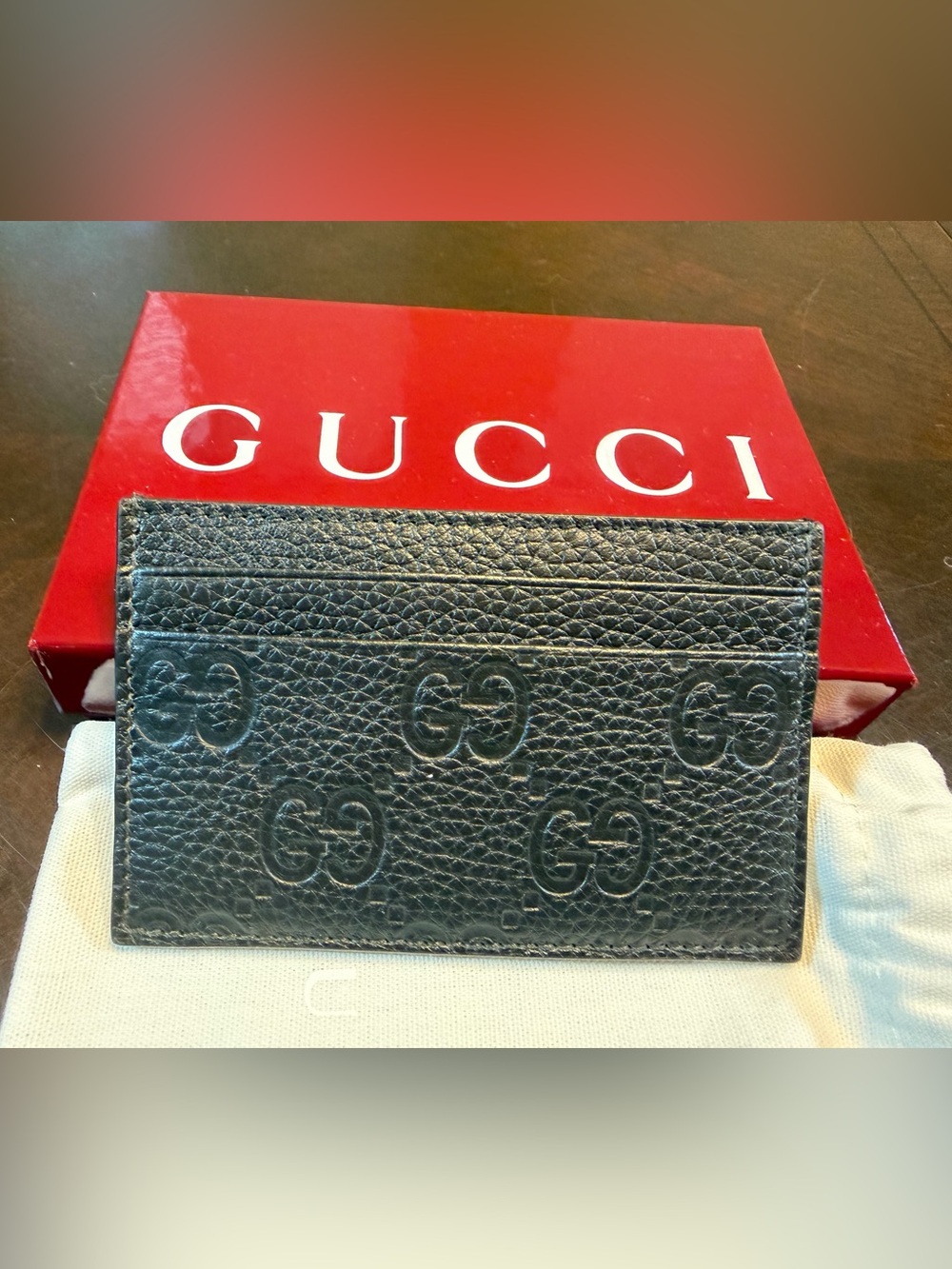 New Authentic Gucci GG Supreme Logo Card Case Wallet Black Leather - Picture 2 of 6